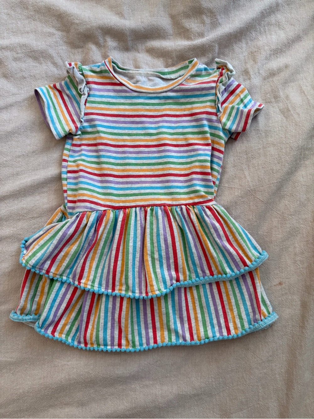 Andy & Evan Girls' Rainbow Stripe Short-Sleeve Tiered Dress - Multicolor